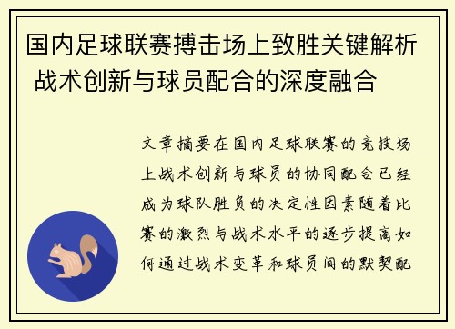 国内足球联赛搏击场上致胜关键解析 战术创新与球员配合的深度融合