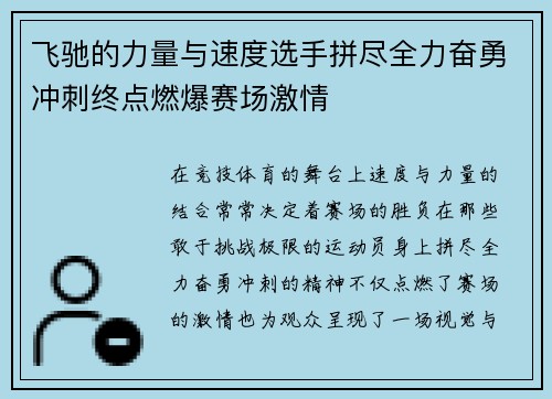 飞驰的力量与速度选手拼尽全力奋勇冲刺终点燃爆赛场激情